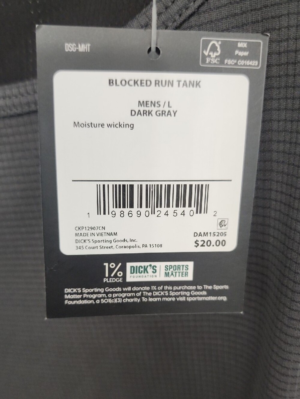 DSG Men's Athletic Moisture Wicking Run Tank Gray and Black Men's Size Large New - Picture 8 of 8